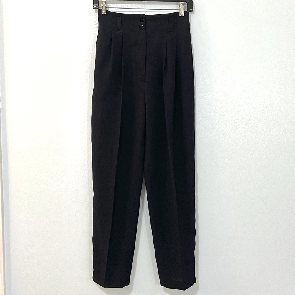 Vintage 90s Pierre Dalby Navy Blue Wool High Rise Trousers Pants Lightweight 2